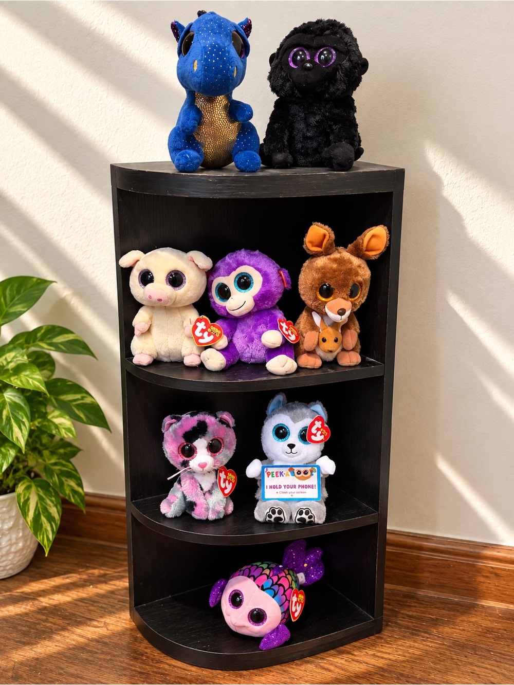 Ty Beanie Boos Mixed Plush Set - Blue, Black, Cream, Purple, Brown, Pink, Gray
